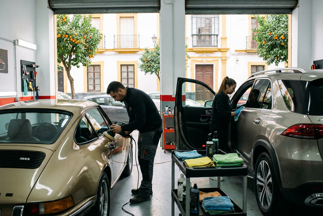 Ilustración de la sección Servicios de lavado y Detailing en Sevilla