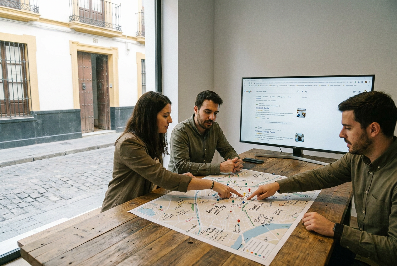 Ilustración de la sección ¿Cómo se diferencia el SEO local para empresas en Sevilla?